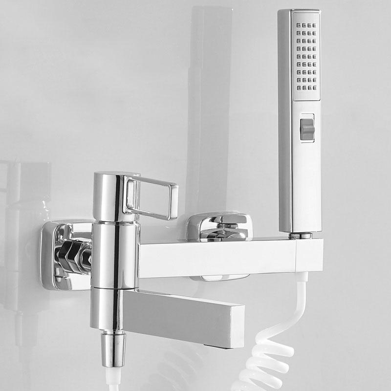 Schwarz/Chrom Messing Badewannen-Duscharmatur Set Handbrause Wandmontage Duscharmatur Hohlgriff Warm- und Kaltwasser-Mischbatterie Wasserfall