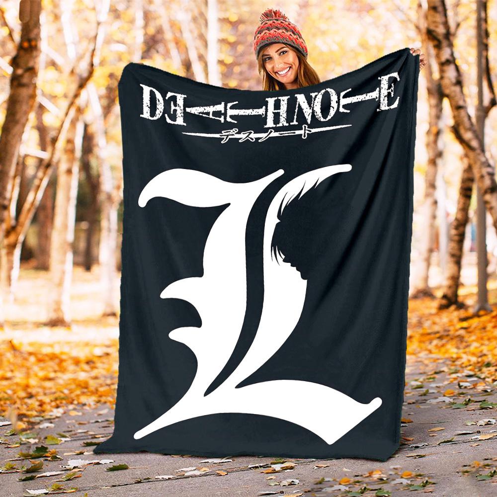 1pc Death Note L Theme Design Flannel Blanket - 3D Printed Soft Warm, All-Season Lightweight Throw for Camping Travel Bed-080720
