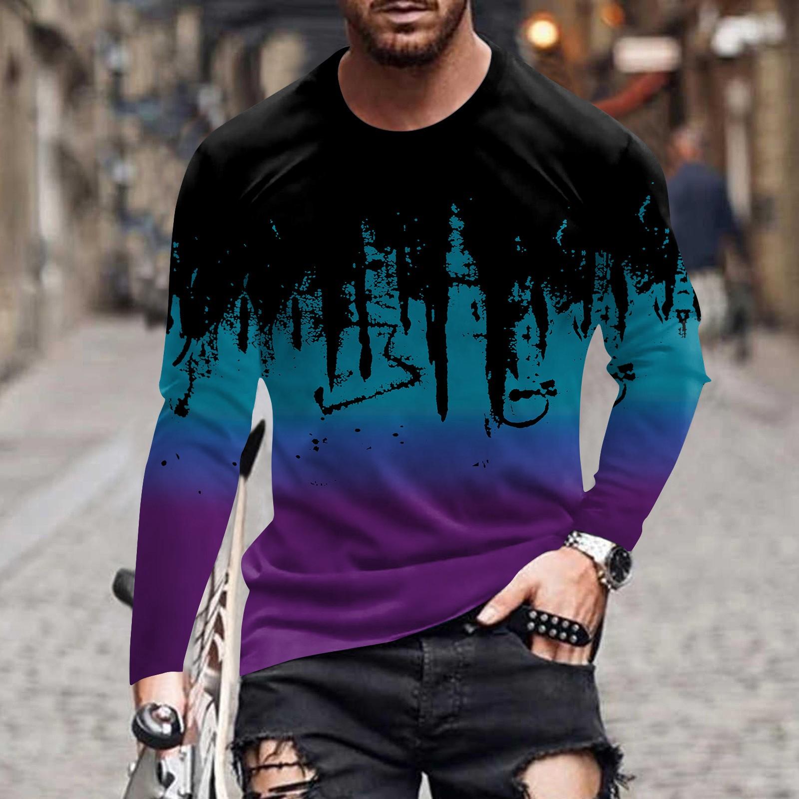 

Мужская весенняя футболка с длинным рукавом с чернильным принтом Мужская свободная повседневная модная футболка с длинным рукавом XL чёрный