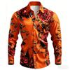 2026 New Men's Shirt with Black Background and Red Rose Print, Slim Fit and No Iron Business Casual Shirt, Versatile Top