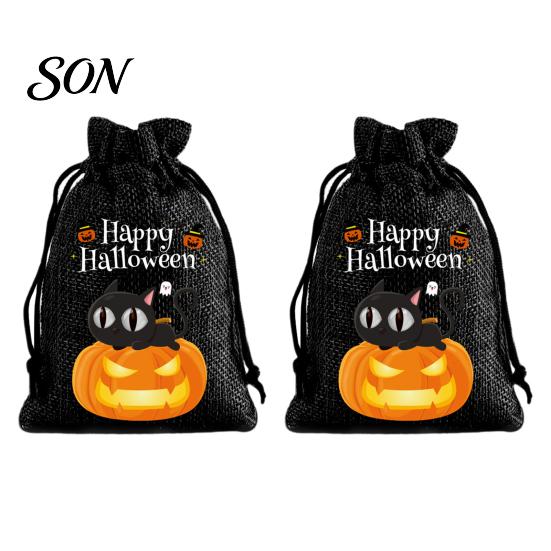 Lightweight Candy Carriers 2Pcs Halloween Pumpkin Drawstring Bags for Treats, Retro Burlap Pattern Party Favors Trick or Treat Bags, Portable