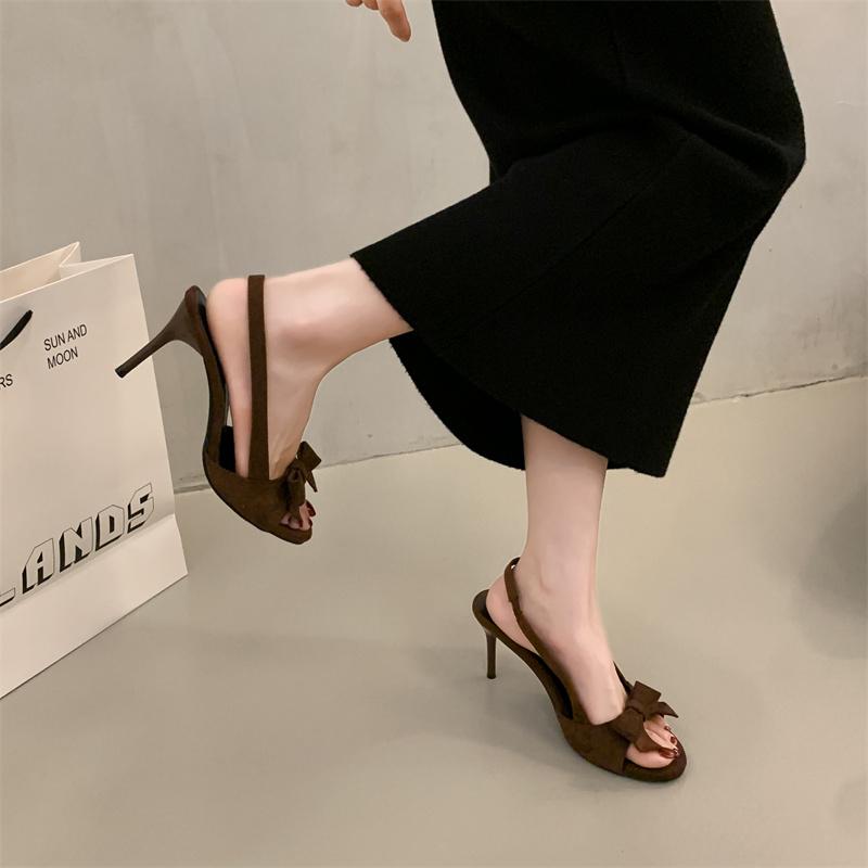Butterfly-Knot Ladies High Heeled Sandals Elegant Pointed Toe Modern Wedding Slingbacks Footwear Summer Office Shoes for Women