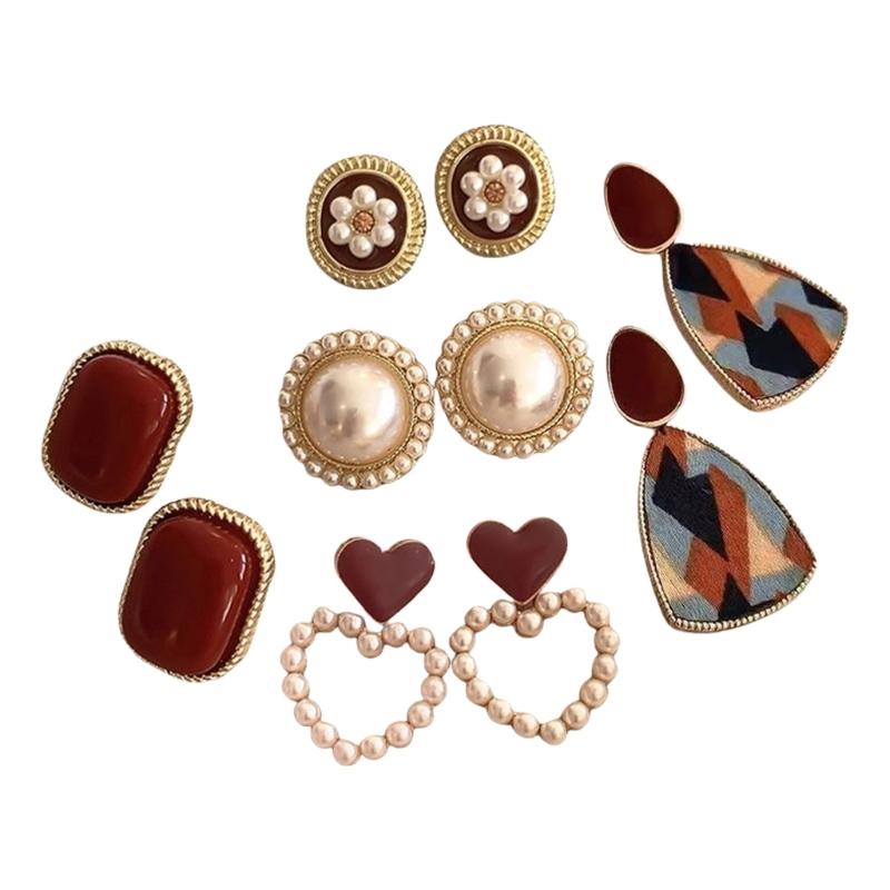 

Elegant Silver Needle Pearls Earrings Adornment In Wine Retro HongKong Style For A Sophisticated Look 1