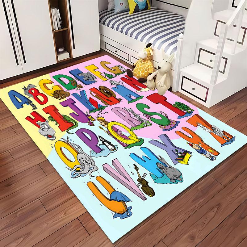 Colorful Alphabet Animal Carpet Suitable As a Non-slip Mat for the Living Room or Bedroom Sofa