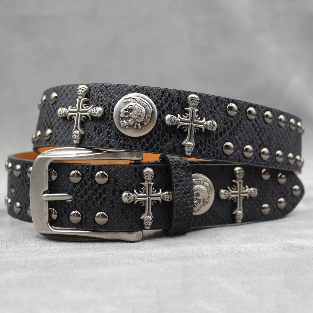 7-Color Original Cross Skull Rivet Belt Punk Men'S Belt Women'S Snake Pattern Decorative Belt