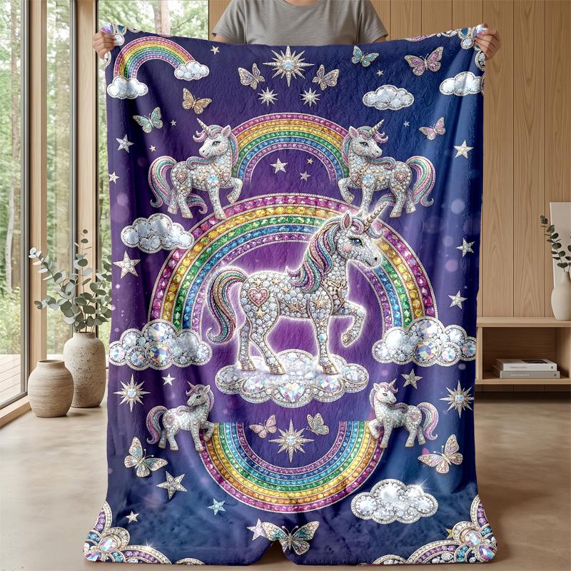 Rainbow Unicorns in Meadow Theme blanket Lightweight Warm Flannel Blanket Decorative Throw Blanket for Home Decoration