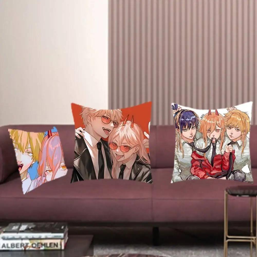 Cute C-Chainsaw-Man Kawaii Pillow Case Cushion Cover Soft Cute Throw Pillow Case For Car Sofa Pillowcase Polyester With Zipper