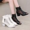 2025 New Summer Coarse Heel Women Shoes Mesh Breathable Hollow Cool Boots High Heel Sandals Fashion Women Shoes Zapatos De Mujer