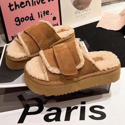 Plateau Damen Cooton Hausschuhe Flats Fell Winter Gemütliche Schuhe Kleid Frau Stiefel 2025 Lässig Kurzer Plüsch Zapatos De Mujer