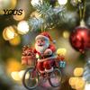 Small Festive Gift for Family 2Pcs Christmas Santa Riding Bicycle Acrylic Hanging Ornament, Car Exquisite Holiday Party Favors Interior Rearview