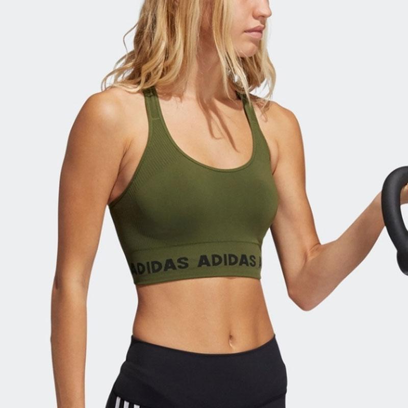 Adidas Letter Print Low-Intensity Fitness Sports Bra Women Underwear Green GM5158