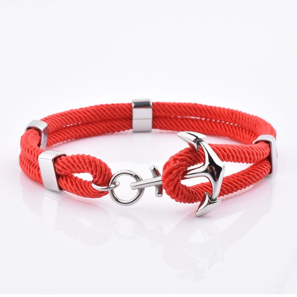 Popular Viking Nylon Rope Pink Sailor Men Women Fashion Cheap Friendship Silver Anchor Bracelet