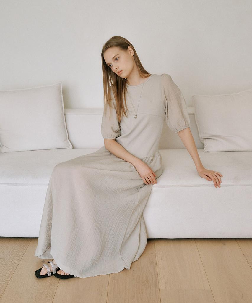 Auro Sheer Jersey Long Dress [ Beige ]