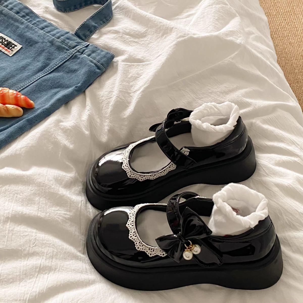 

Women s Leather Shoes 2025 Spring Autumn New Height Increase Mary Jane Shoes Bow Knot Lace Comfortable Party Dress Shoes 35