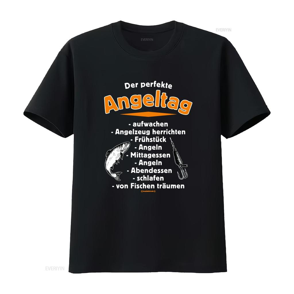 Mens Angler T Shirt The Perfect Fishing Day Funny Sayings Activities Design Vintage Washed Graphic Unisex Homme Slightly Soft
