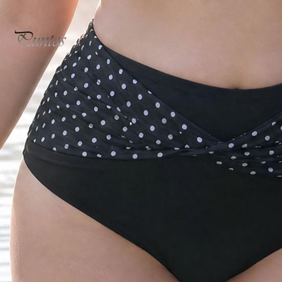 Flattering Plus Size Bikini 2Pcs/Set Set, Cross-Chest V-Neck Bra with Built-In Support, Women Swimwear High-Waisted Twist Swim Bottoms, Retro