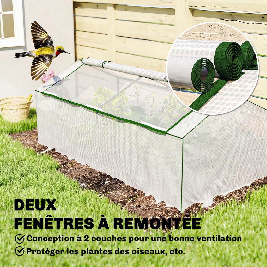 Mini Greenhouse, Pointed Roof, Mosquito Net Window, Powder-Coated Metal, 180 x 90 x 70 cm, White