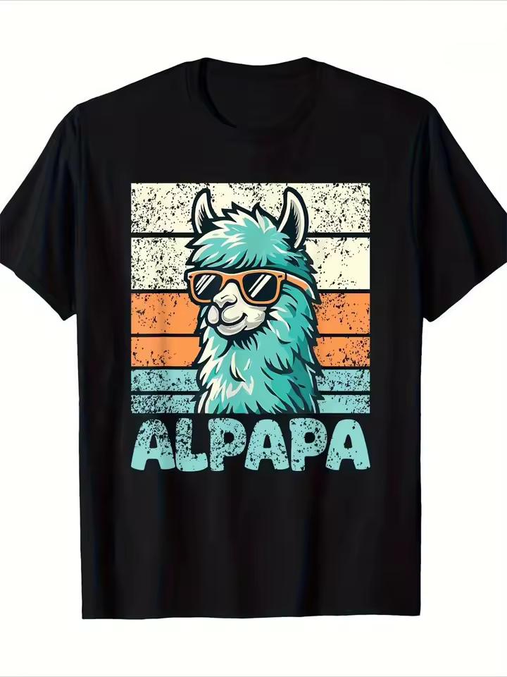 2026 Summer New Style Retro Llama Graphic American Streetwear Loose Men T-and kids tshirt Pure Cotton Breathable Suitable for Daily Wear