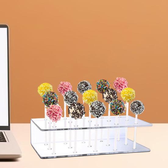 2Pcs Lollipop Display Stand Sturdy Construction Food-Grade BPA Free Transparent 15 Holes Candy Pop Acrylic Lollipop Hold Stand