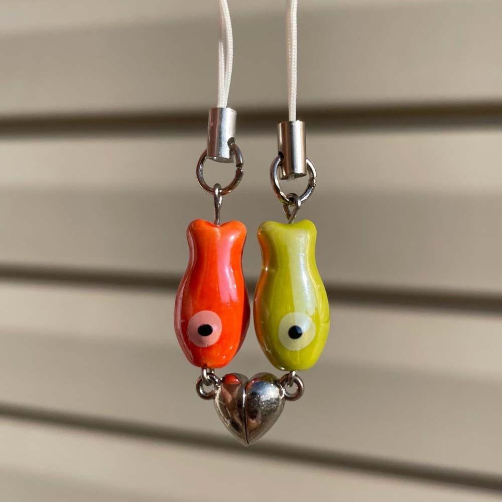 Bag Charm Fish-Shaped Keyring Heart Strap Couples Keychain Magnetic Matching Keychain Best Friend