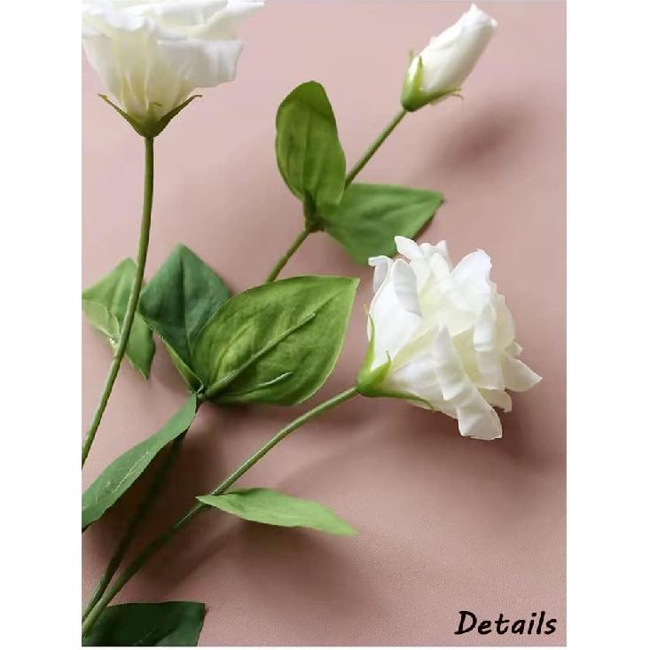 4 Pcs Rose Artificial Silk Lisianthus Fake Real Touch Flower with Long Stem Faux White Peonies Bouquet for Wedding Party Home Indoor Decor Flower