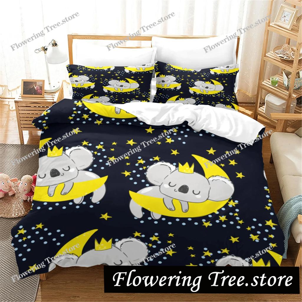 Cartoon Koala Duvet Cover King Queen Lovely Animal Bedding Set for Kids Teens Adults Wildlife Quilt Cover with Pillowcase