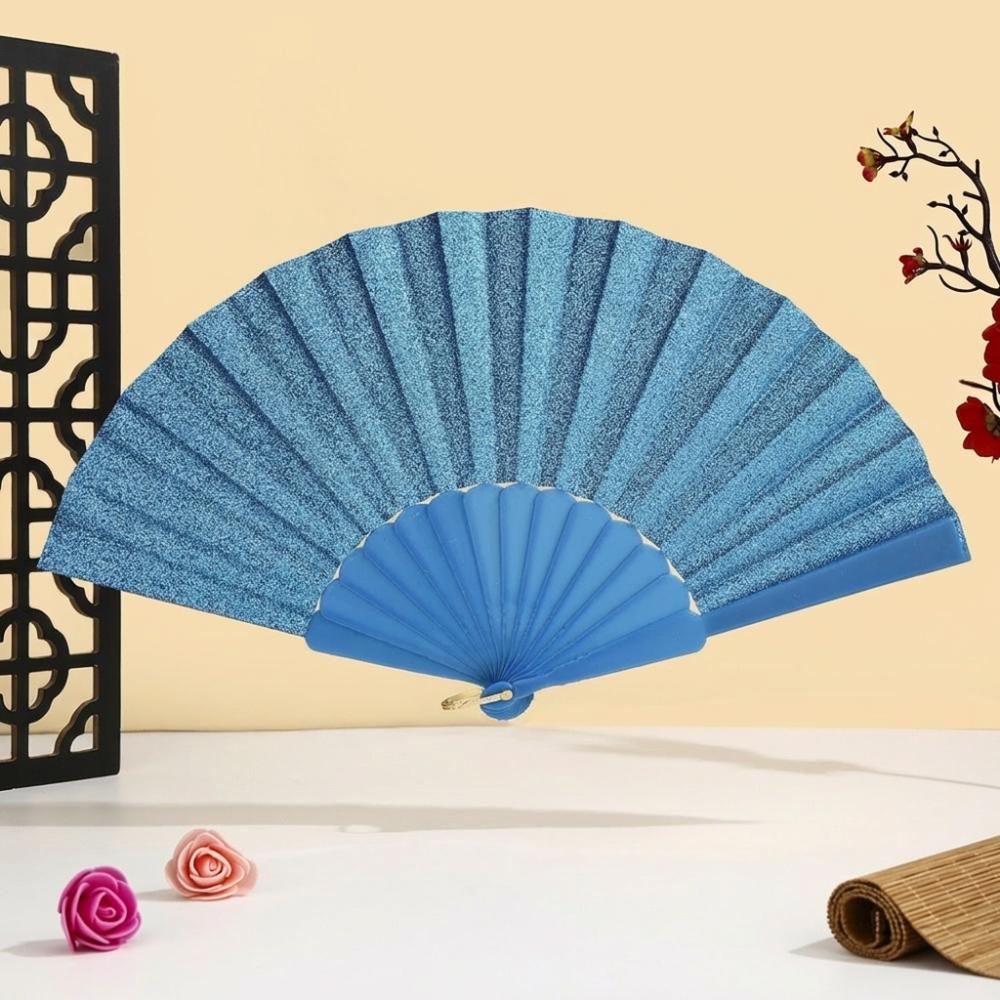 Leuchtender Falt-Handfächer Unifarbener Klassischer Fächer Leichter Kunststoff Glitzerfächer Festivals