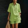 Zomer Nieuw Dames Linnen Shirt Korte Set Casual Comfortabel Los Knoppen Zomer Outfit