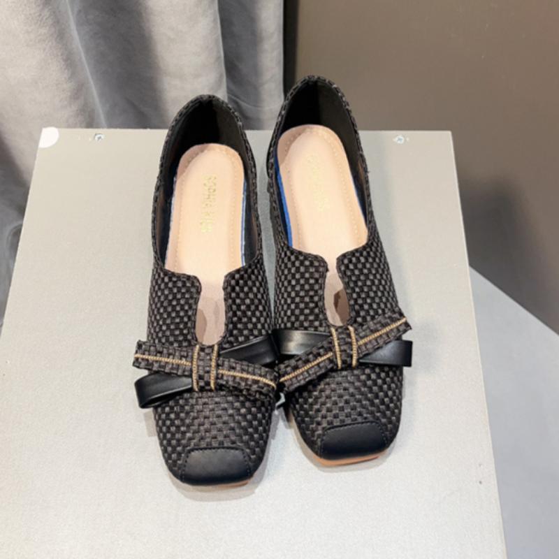 Spring and Summer Women's Woven Fabric Versatile Square Toe Shallow Flat Toe Shoes