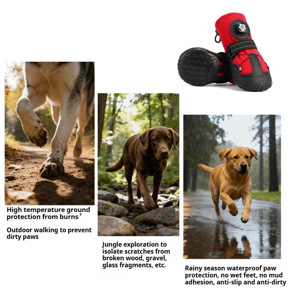 Heavy-Duty Dog Boots with Rotating Dial for Med Large Dogs Anti-Slip Waterproof Outdoor Dog Boots Paw Protector Hike Snow&Street