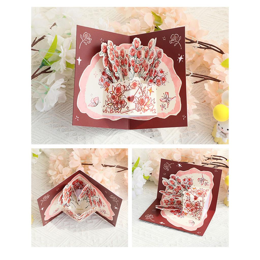 Paper Popup Cards Rose Flower 3D Popup Greetings Card Birthday Cards Wedding Valentines Day Mother Day Cards for Mom