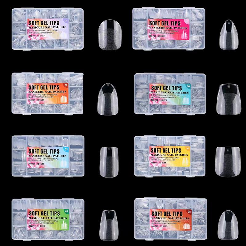 360Pcs/Box Fake Nails Transparent Frosted French Almond Acrylic Water Drop False Nail Tips For Extension Tip Manicure Tool