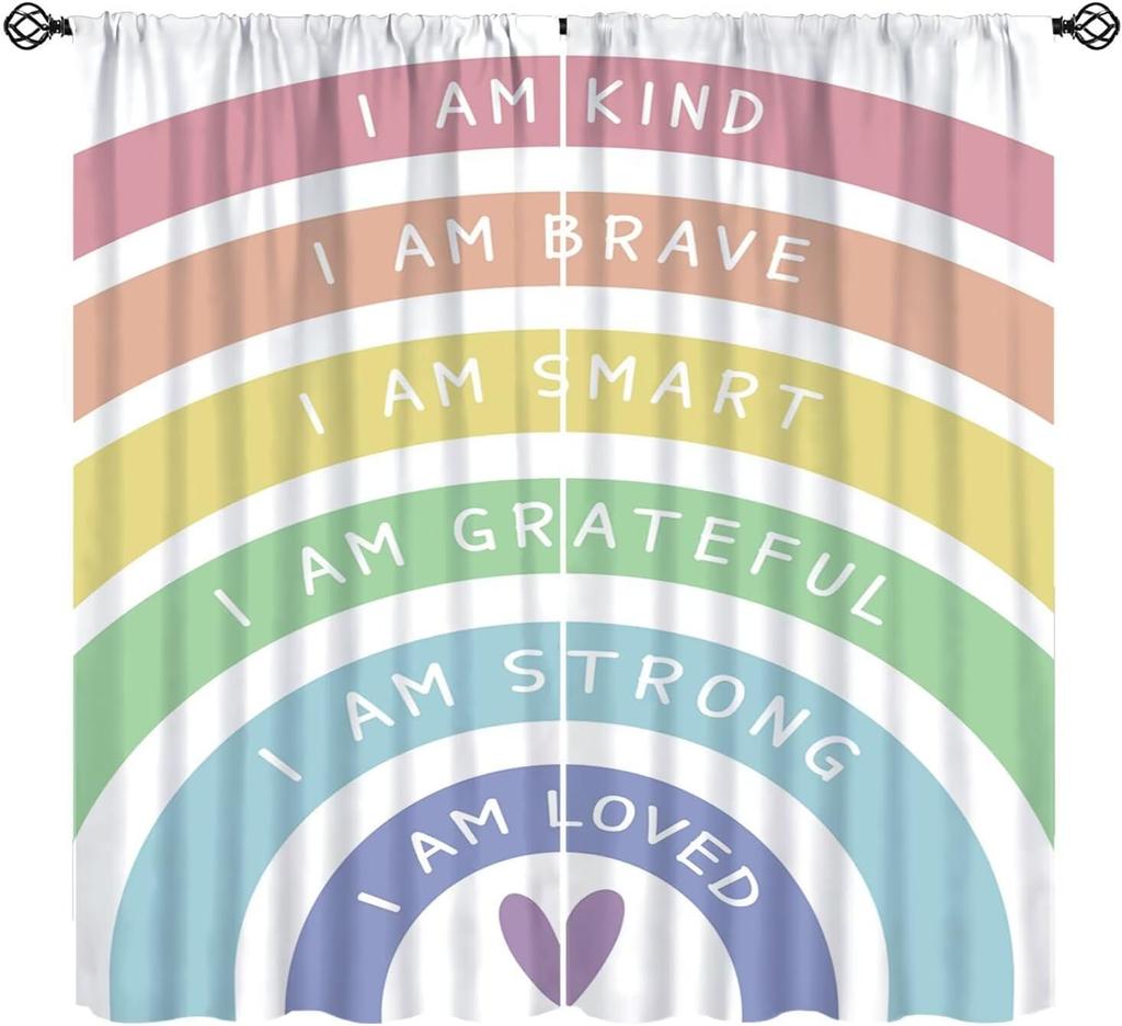 Funny Education Alphabet Abc Curtains,Cartoon Kids Learning Letters Watercolor Decor Rod Pocket Window Treatments For Boy Baby