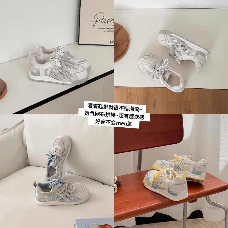 New summer round head women's breathable mesh heightening sports and leisure platform shoes