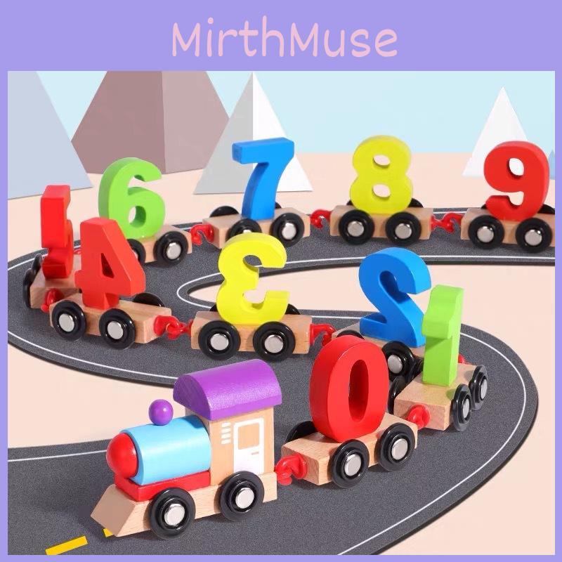 Wooden Pull Along Number Train Toy Kids Early Educational Blocks Counting