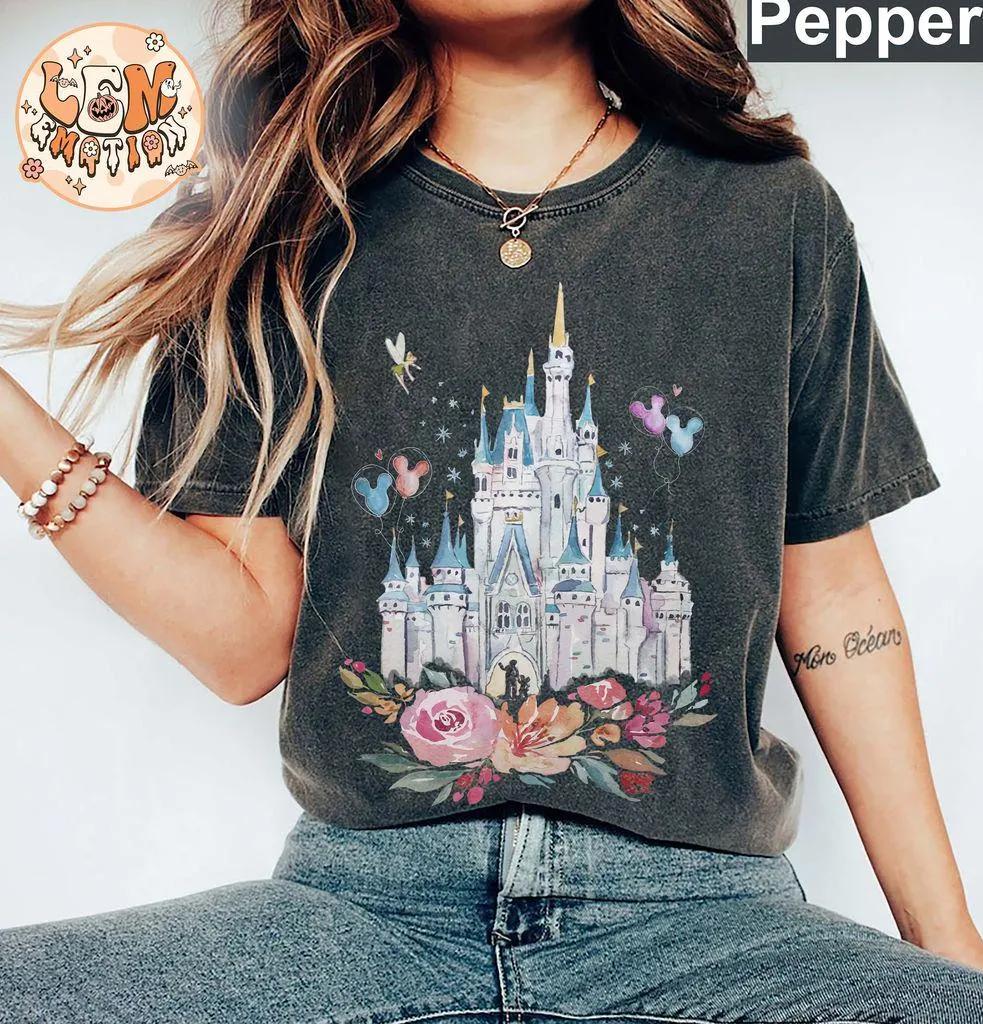 Retro Watercolor Disney Castle Shirt Disneyland Shirt Mickey Balloon Tshirt Disney Family Vacation Shirt Magic Kingdom Shirt S