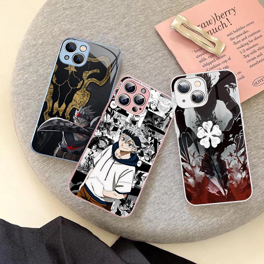 Black Clover Phone Case Tempered Glass For Iphone 14 13 12 11 Pro Mini XS MAX 14Plus X XS XR Fundas
