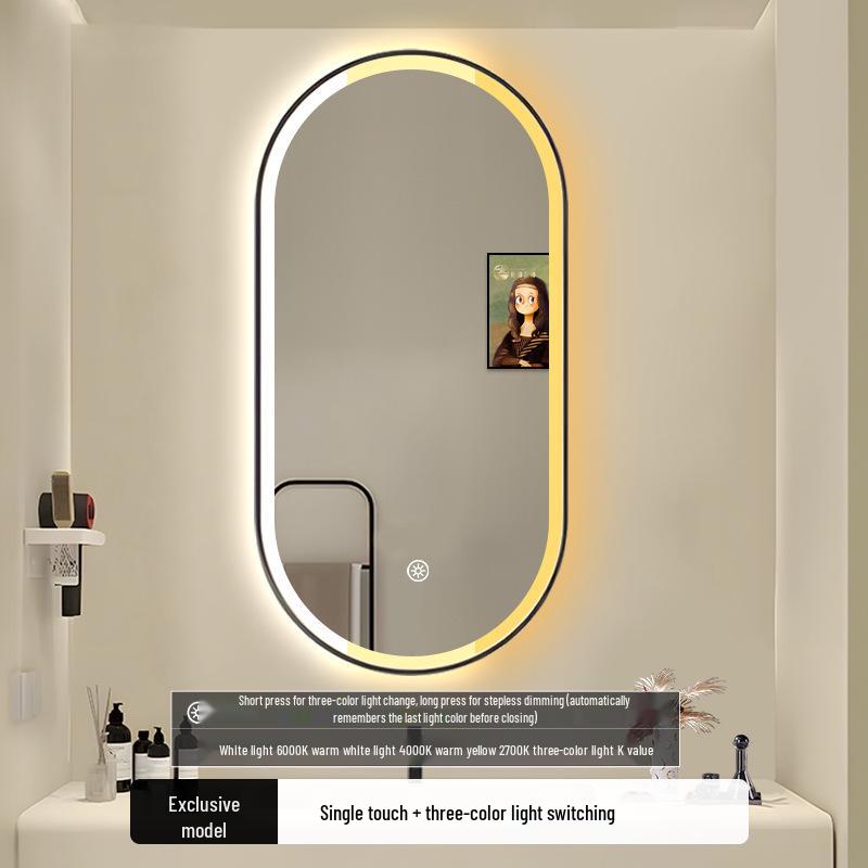 Oval LED Illuminated Aluminum Bathroom Mirror with Smart Makeup Features