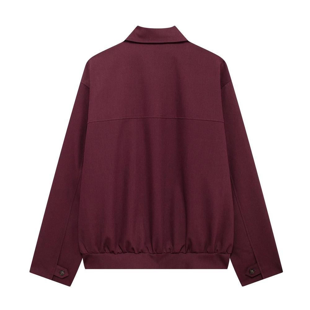 VAYLA Women Vintage Loose Lapel Jacket Burgundy Color Zipper Jacket New  Autumn Stylish Versatile Casual Jacket