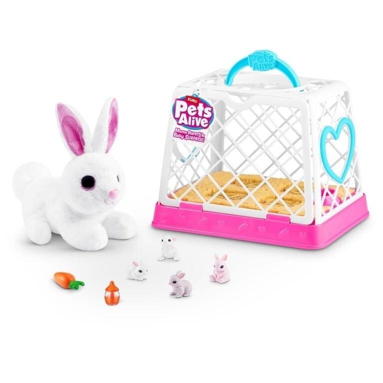 Zuru Pets Alive Mama & Baby Plus Bunny Figurine Set, Interactive Talking Plush Toys, Multicolor, Kids Gift