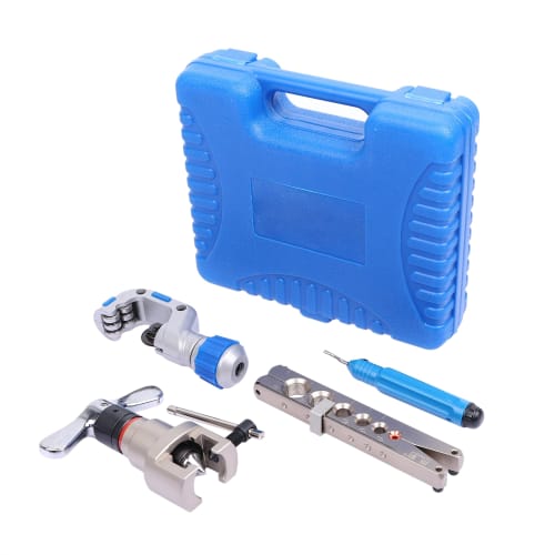 HFS(R) Flaring Tool Set, Eccentric, for 6-19mm Pipes, Compatible with New Refrigerants, Includes Expansion Clamp, Pipe Cutter, and Chamfer