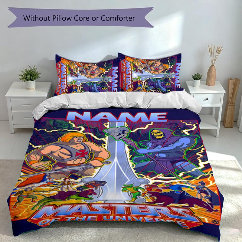 3pcs Custom Name He-Man and the Masters of the Universe Set,Includes 1 Duvet Cover and 2 Pillowcases,All-season Bedroom Decor