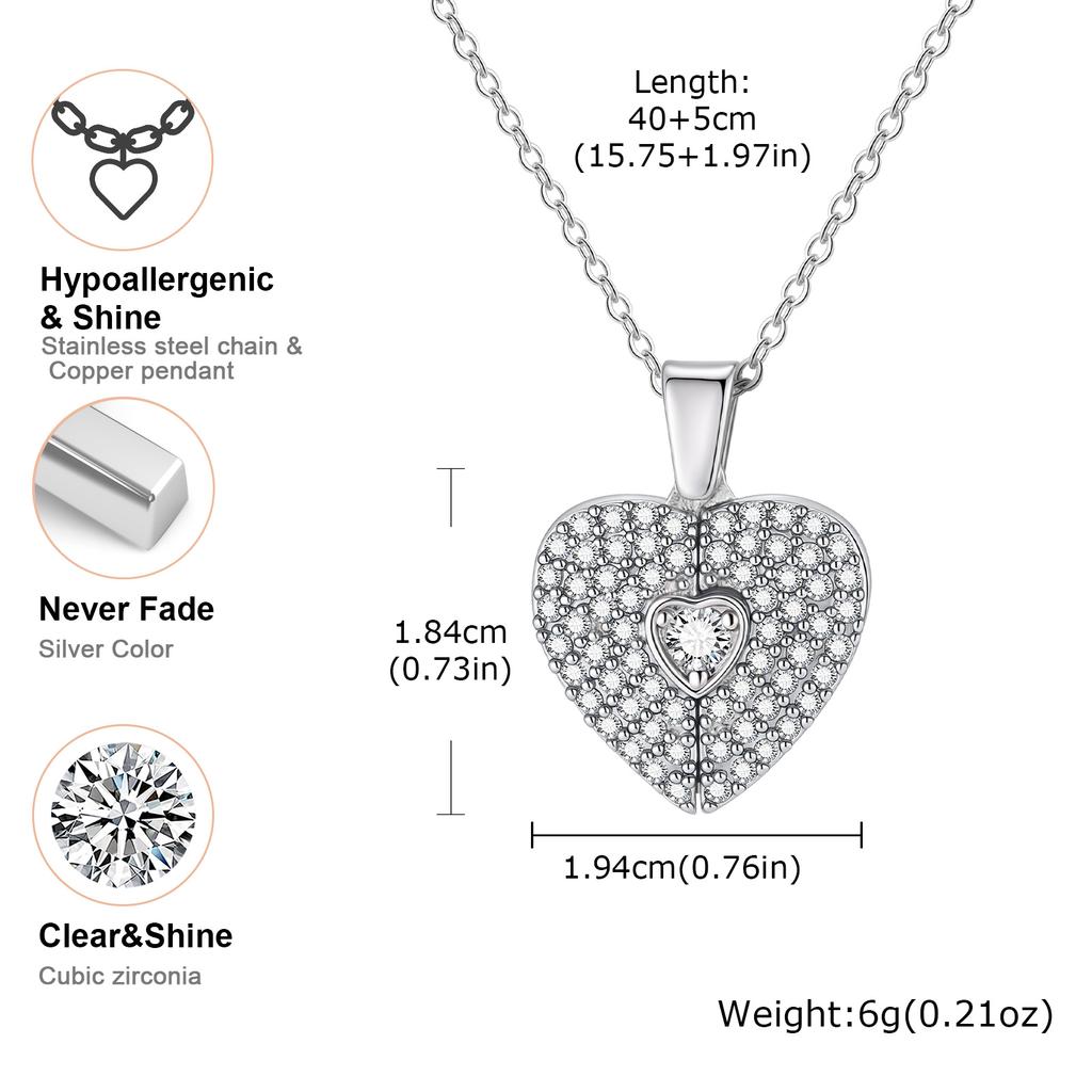 Custom Photo Openable Heart Locket Pendant Necklace, Stainless Steel Full Zircon Necklace, Personalized Memory Jewelry for Women