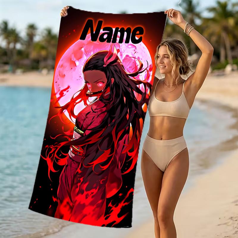 Customizable Personalized Beach Towels Demon Slayer Nezuko Themed designs.Suitable for the Beach, Yoga, Sports;ideal As Beach Accessories