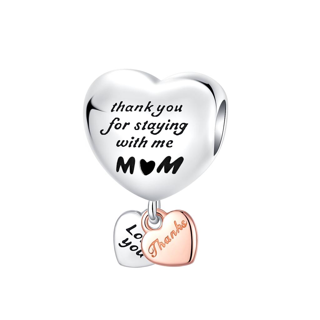 Copper Heart Shaped Warm Family Mom Charm Beads Fit Original Bracelets Fine Diy Mother'S Day Jewelry Gifts