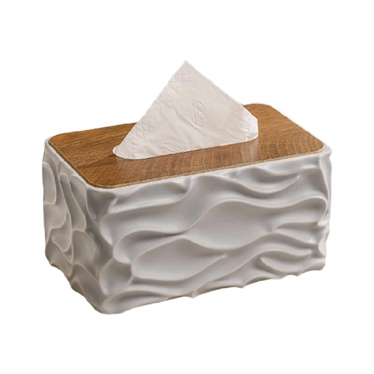 Modern Wood Finish Tissue Holder With Plastic Body And Waved Detail Multipurpose Tissue Dispenser For Any Interior Space