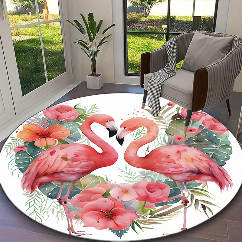 1pc Flamingos Carpet for Room Floor Mat, Comfortable Office Chair Printed Round Rug, Beautiful Hotel Rug