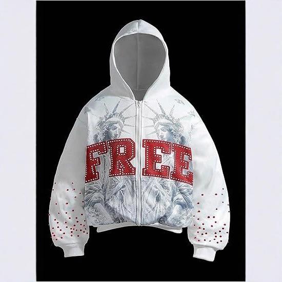 Herren Y2k Langarm Reißverschluss Hoodie Grafik Streetwear Kapuzenpullover Jacke