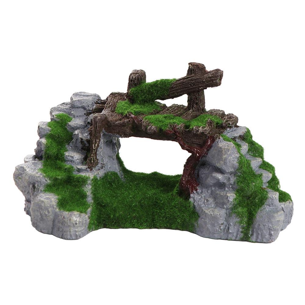 Resin Fish Tank Ornaments Moss Rockery Shape Bridge Ornament Aquarium Rockery  Desktop