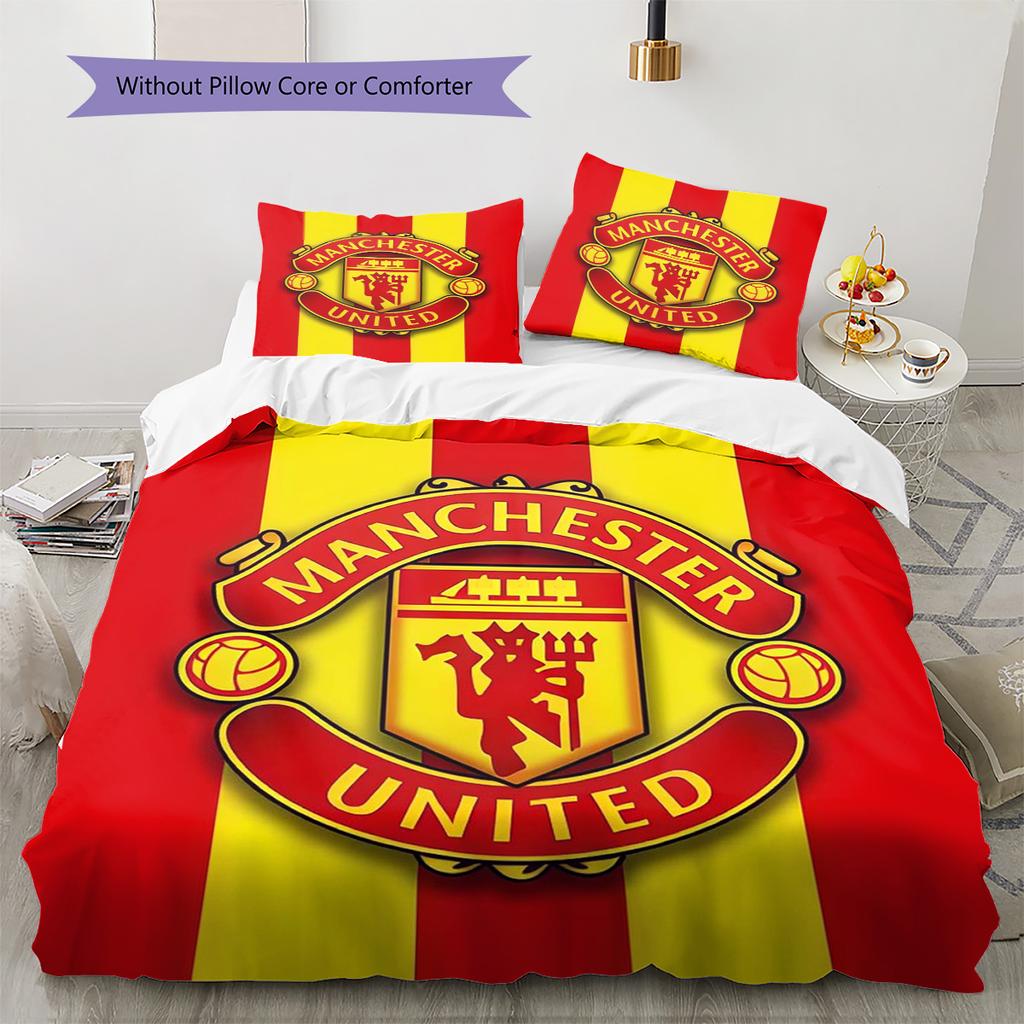 Man Utd Bedding Quilt Set Quilt Cover Pillowcase Home Decoration Birthday Gift (1 * Duvet Cover + 2 * Pillowcase, Without Core)